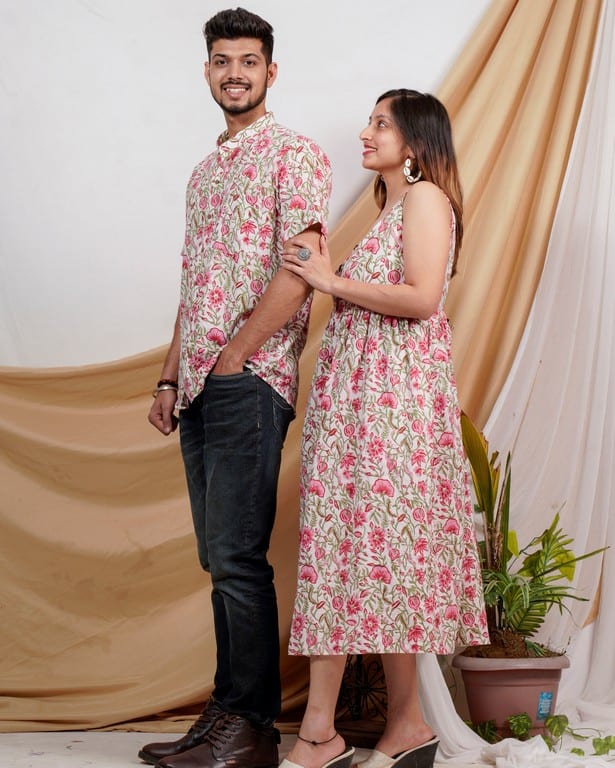 Pink Floral Strappy Couple Set