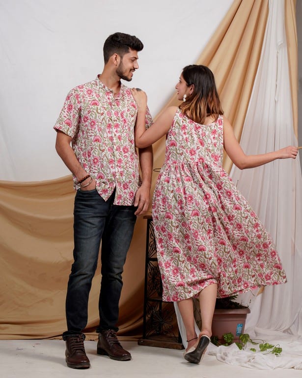 Pink Floral Strappy Couple Set