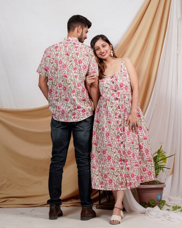 Pink Floral Strappy Couple Set