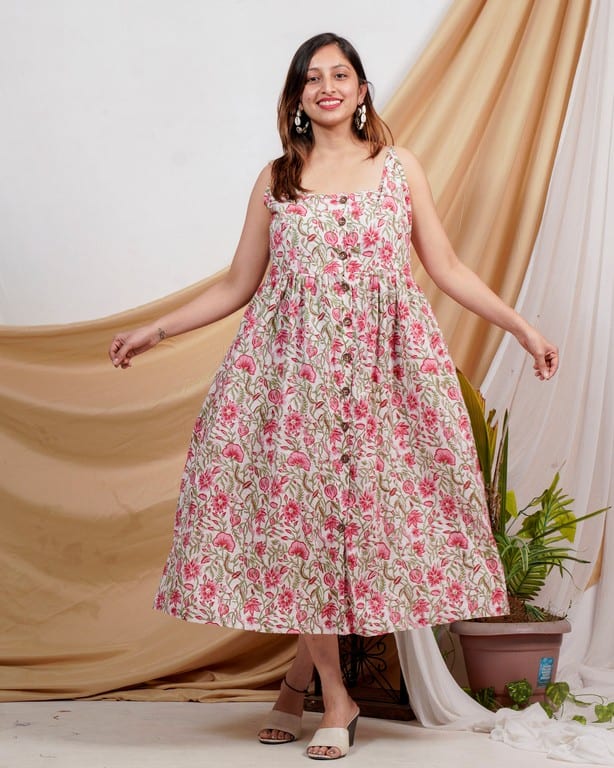Pink Floral Strappy Dress