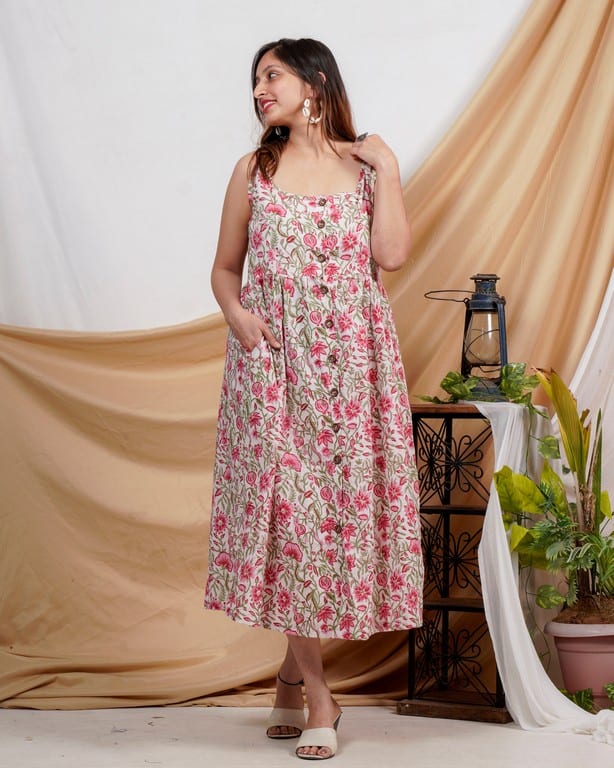Pink Floral Strappy Dress