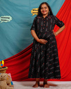 Black Ikat Collared Maternity Dress