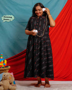 Black Ikat Collared Maternity Dress