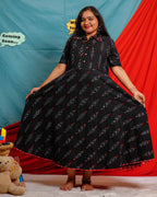 Black Ikat Collared Maternity Dress
