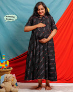 Black Ikat Collared Maternity Dress