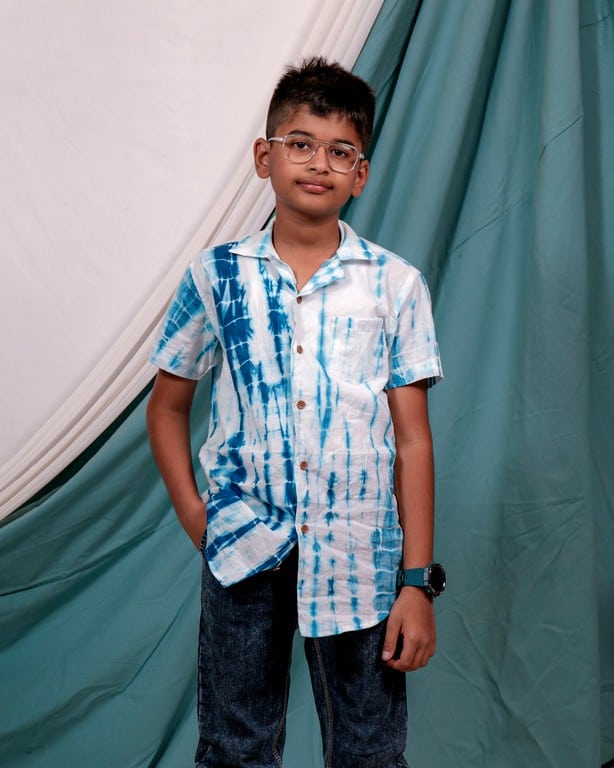 Blue Shibori Punch Boy Shirt Main image