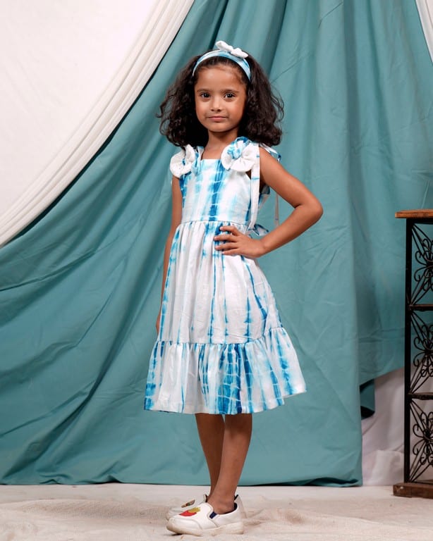 Blue Shibori Punch Girl Dress