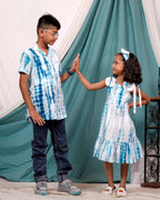 Blue Shibori Punch Mother Kids Twinning
