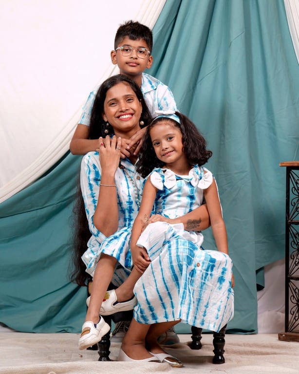 Blue Shibori Punch Mother Kids Twinning