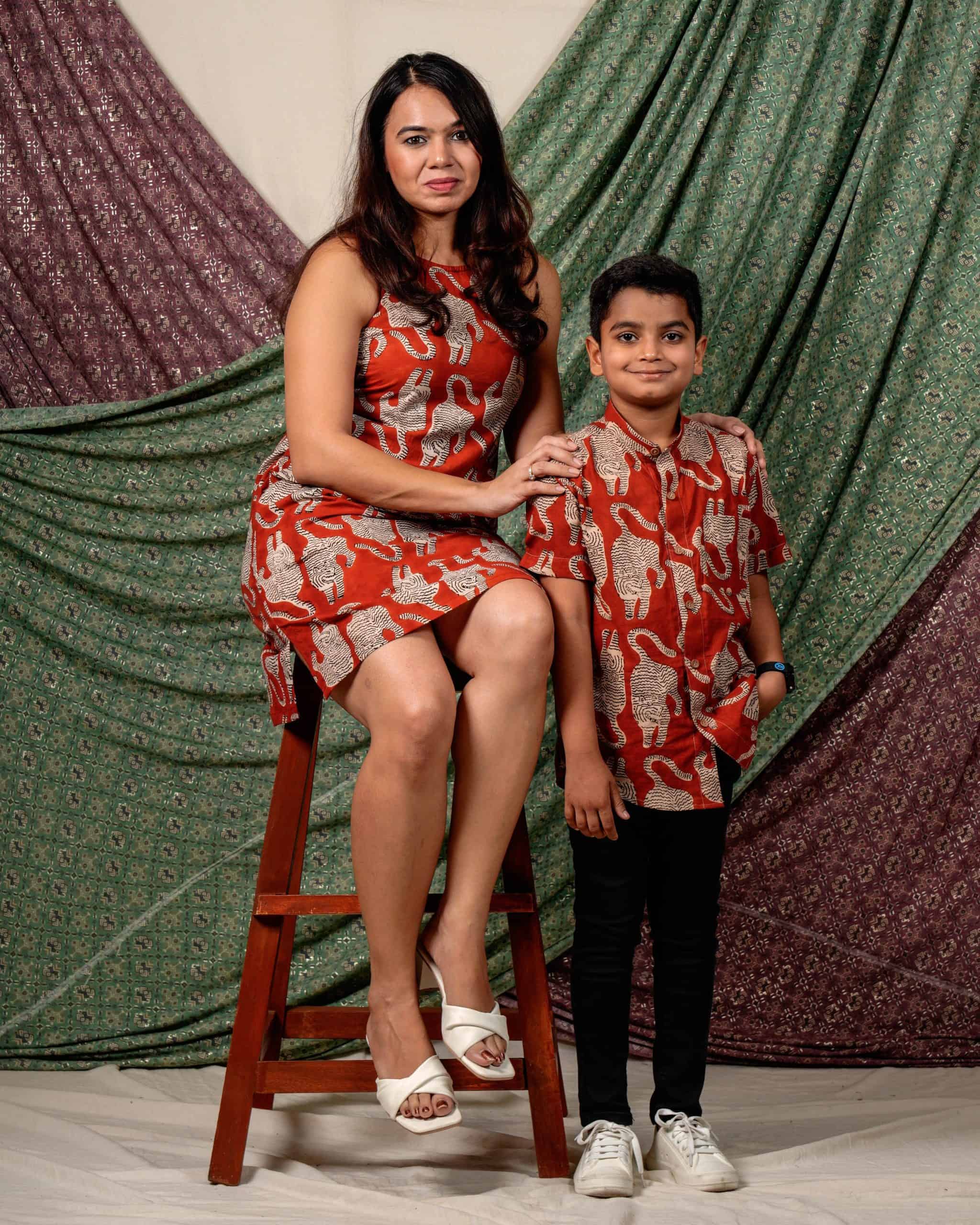 Red Kitty Halter Shift Dress Mother Kids Twinning
