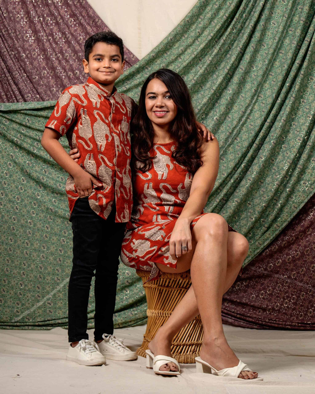 Red Kitty Halter Shift Dress Mother Kids Twinning