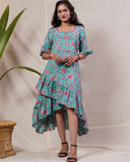Aqua Floral Senorita Dress