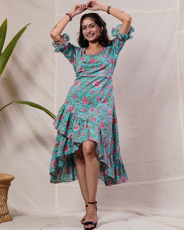 Aqua Floral Senorita Dress