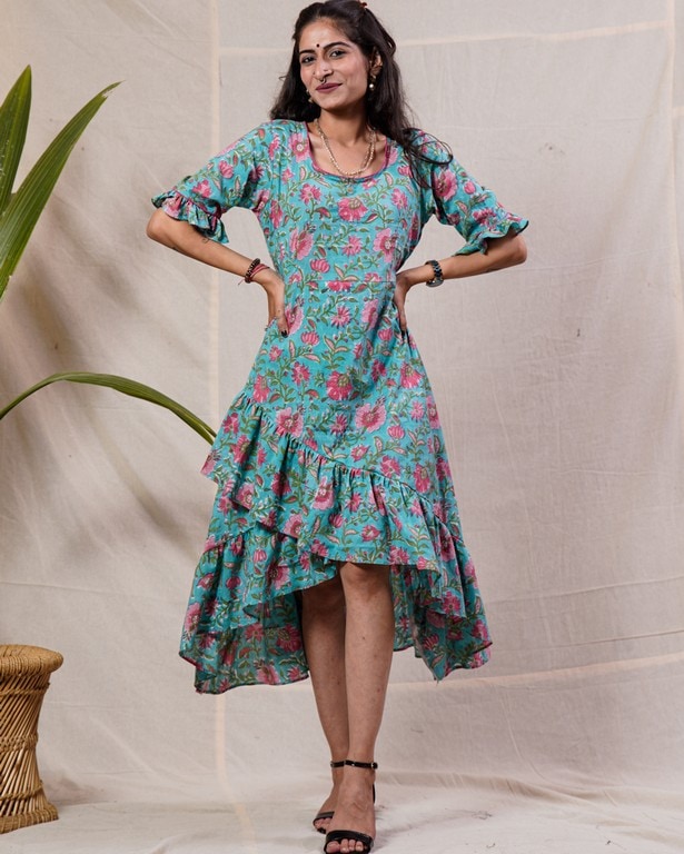 Aqua Floral Senorita Dress