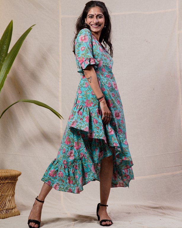 Aqua Floral Senorita Dress