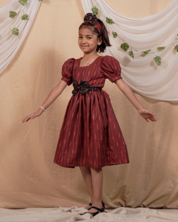 Beetroot Diverting Threads Girl Dress