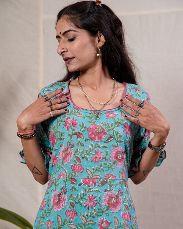 Aqua Floral Senorita Dress