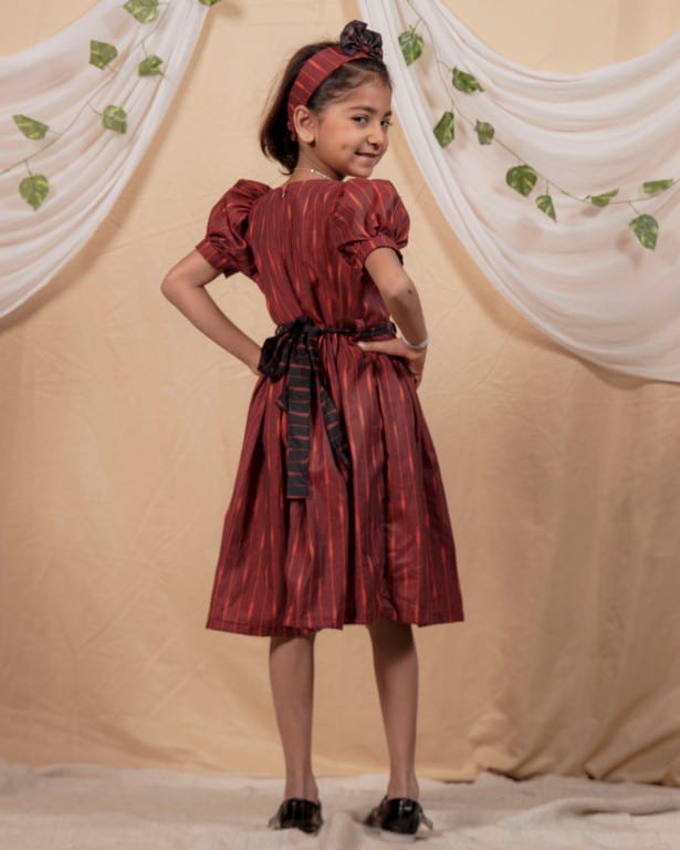 Beetroot Diverting Threads Girl Dress
