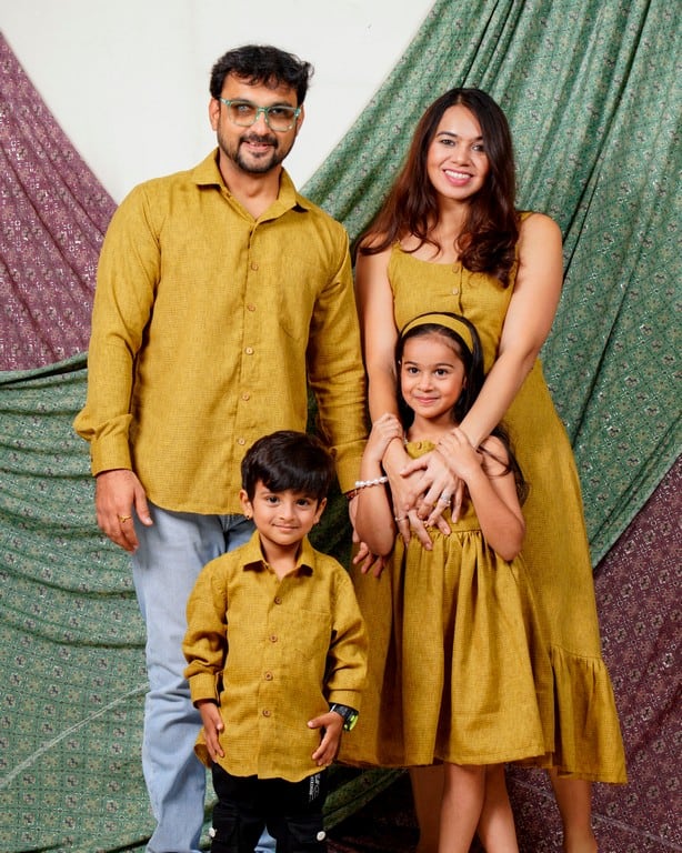 Mustard Checkered Strappy Family Set