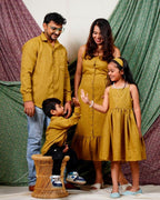 Mustard Checkered Strappy Family Set