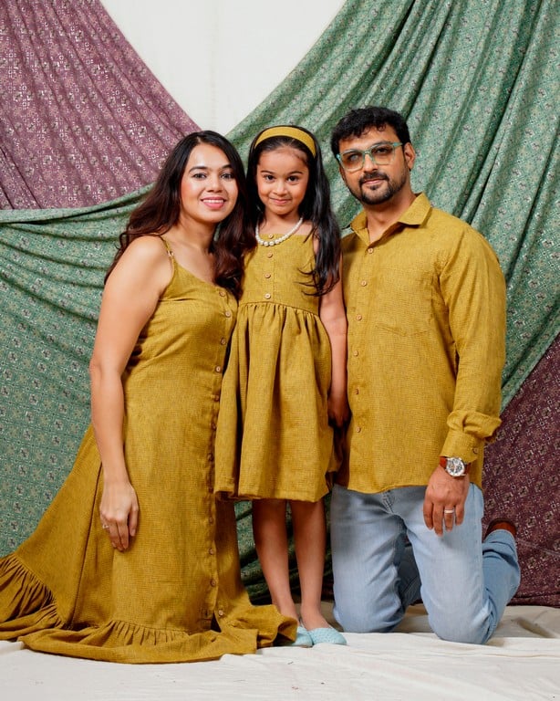 Mustard Checkered Father Daughter Twinning