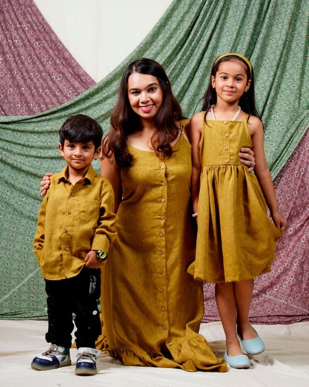 Mustard Checkered Strappy Mother Daughter Twinning