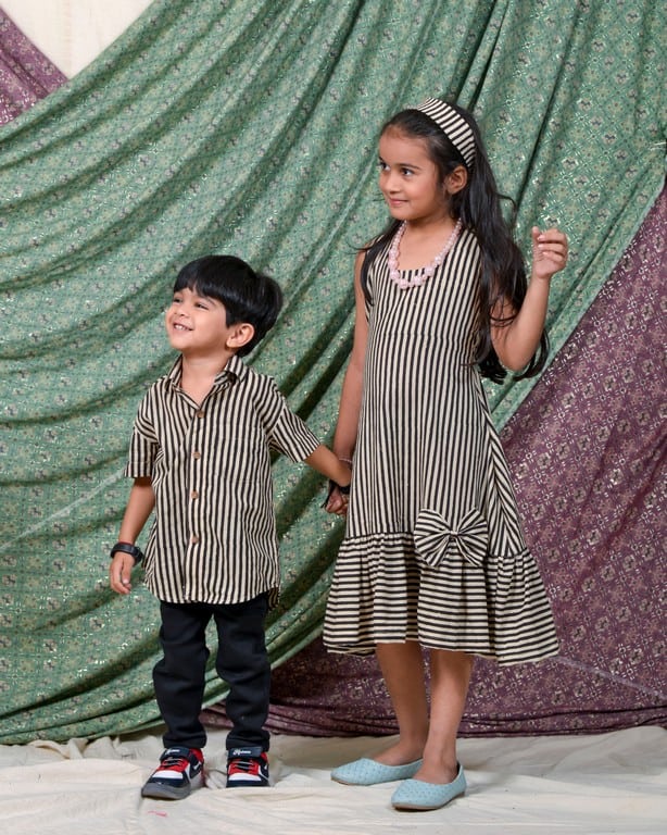 Black Striped Halter Midi Family Set