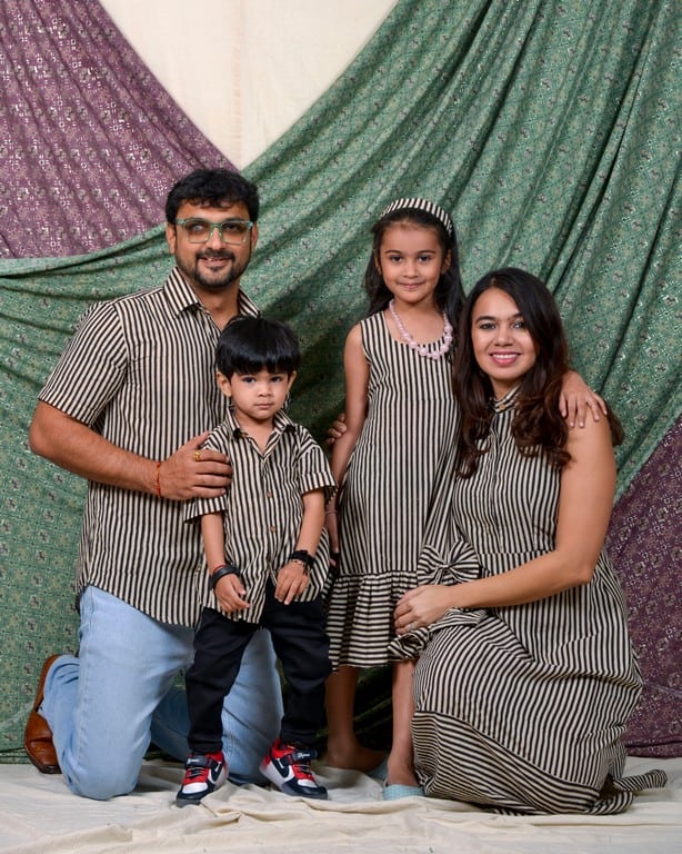 Black Striped Halter Midi Family Set