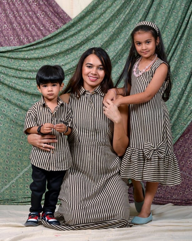 Black Striped Halter Midi Family Set