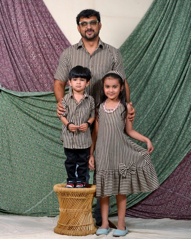 Black Striped Halter Midi Family Set