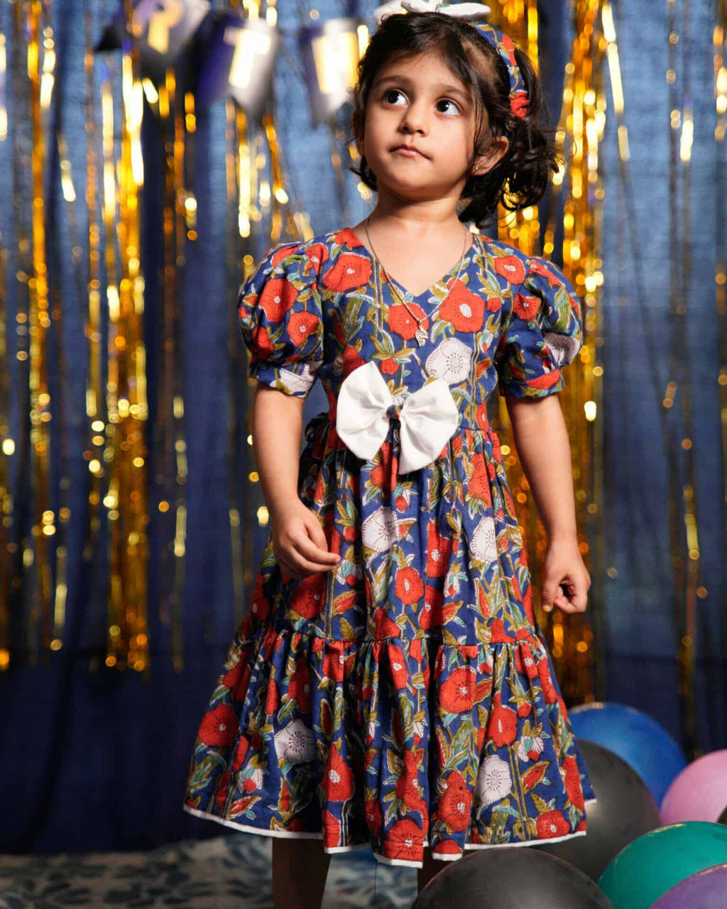 Crimson Blue Floral  Kids Dress