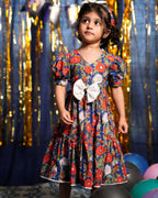 Crimson Blue Floral  Kids Dress
