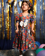 Crimson Blue Floral  Kids Dress