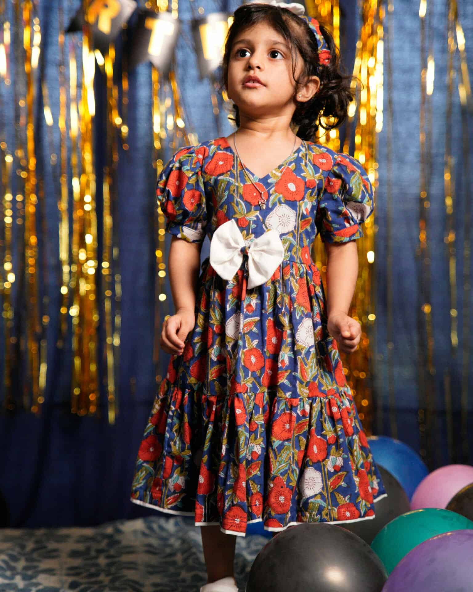 Crimson Blue Floral  Kids Dress