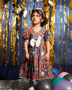 Crimson Blue Floral  Kids Dress