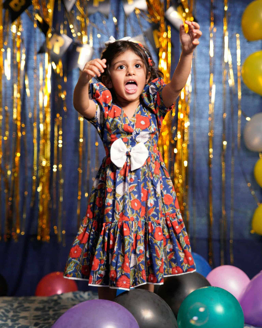 Crimson Blue Floral  Kids Dress