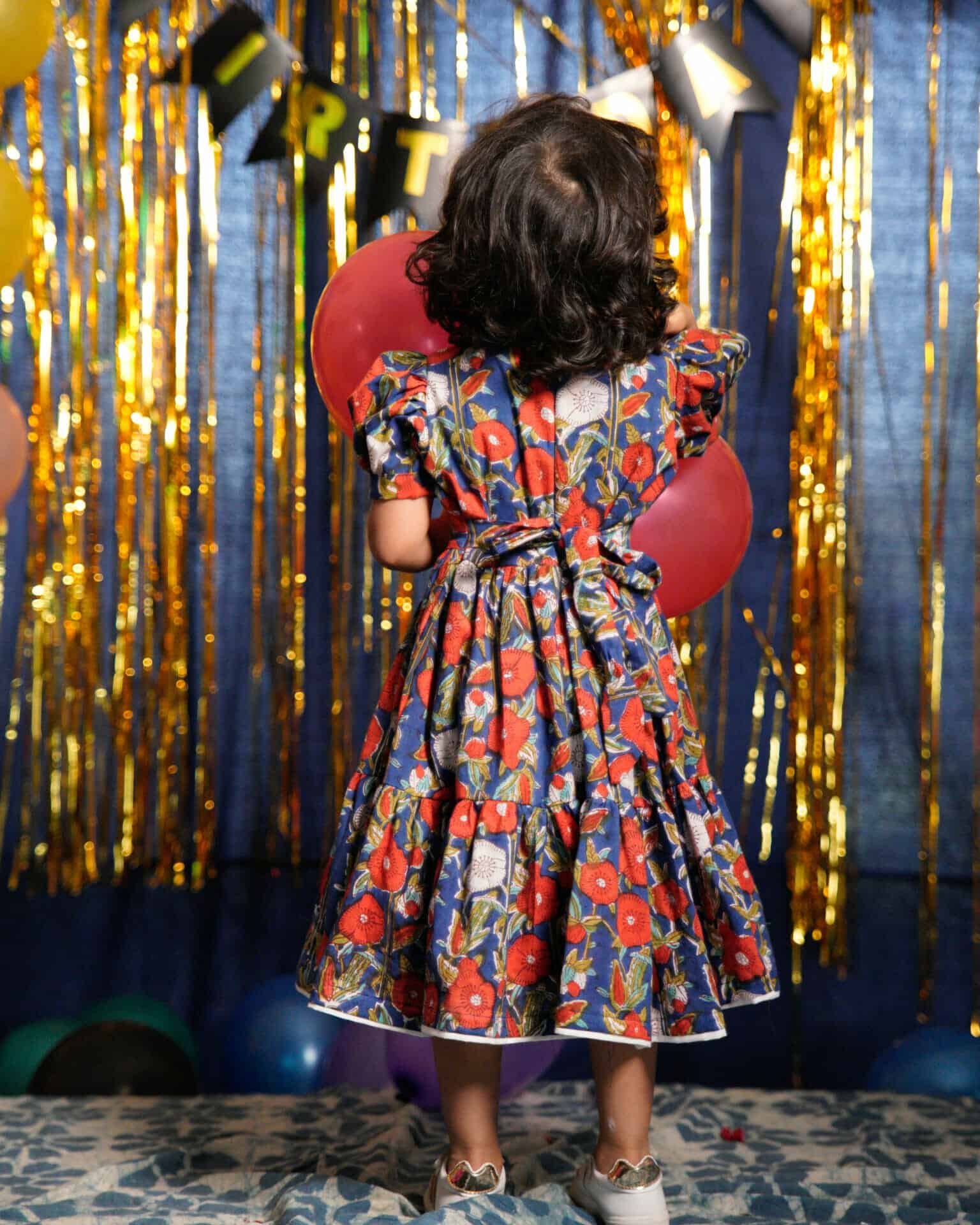Crimson Blue Floral  Kids Dress