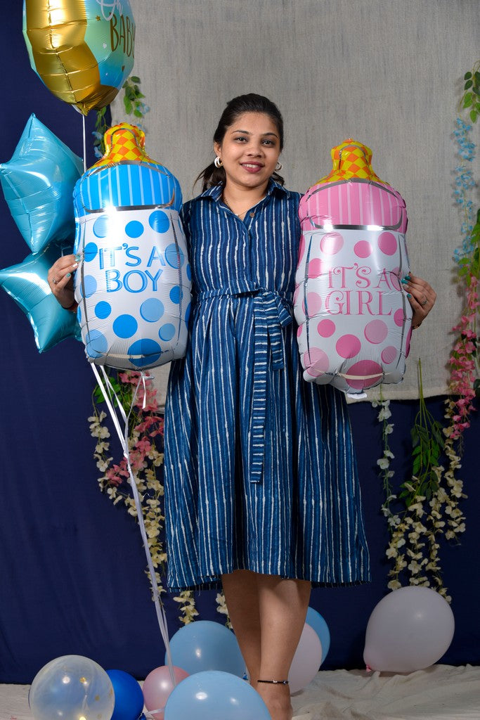 Indigo Striped Nursing Dress