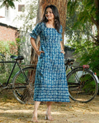 Indigo Warli Long Shift Maternity Dress