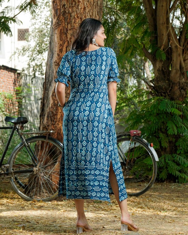 Indigo Warli Long Shift Dress