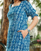Indigo Warli Long Shift Maternity Dress