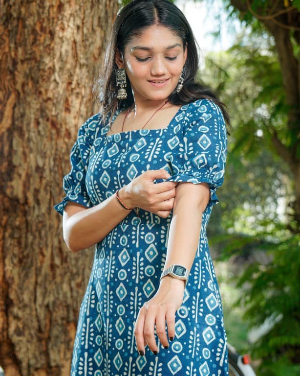 Indigo Warli Long Shift Maternity Dress