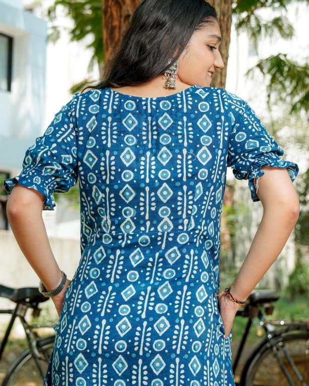 Indigo Warli Long Shift Dress