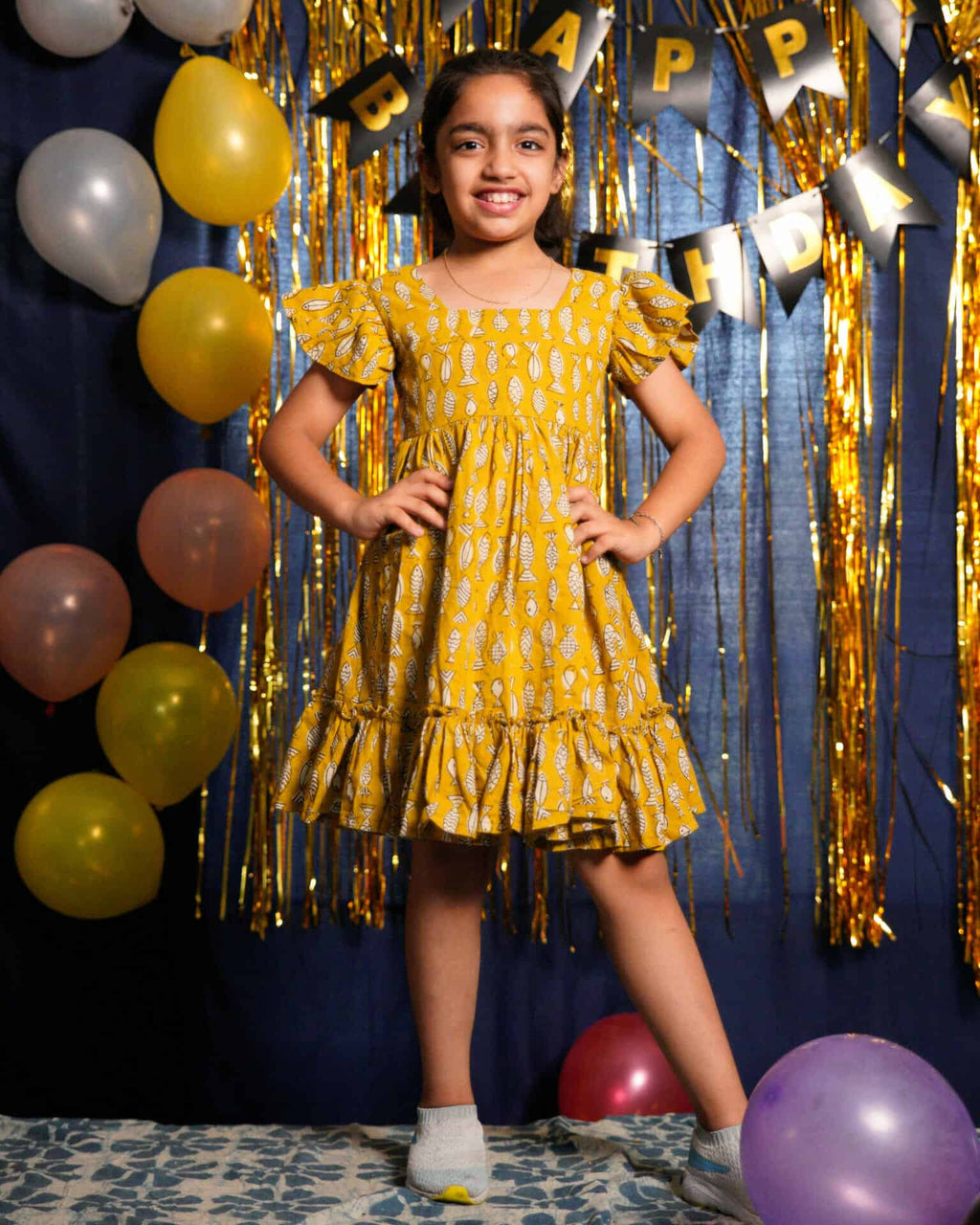 Yellow Fish Print Kids dress