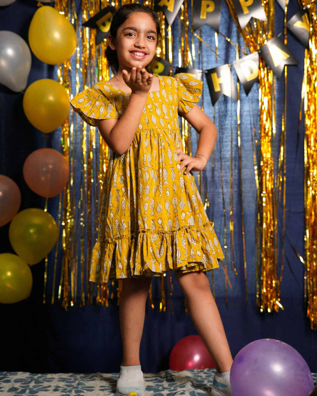 Yellow Fish Print Kids dress