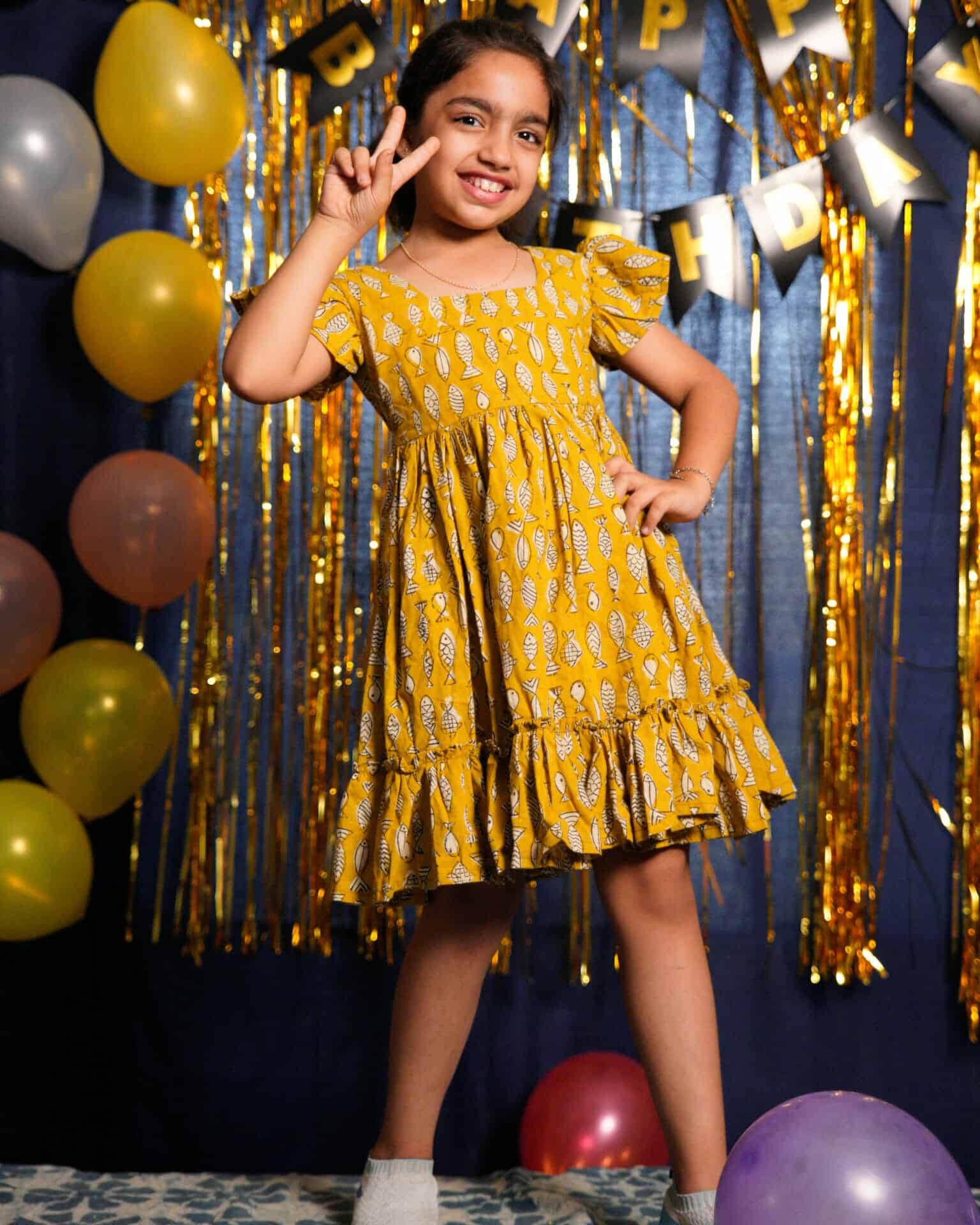 Yellow Fish Print Kids dress