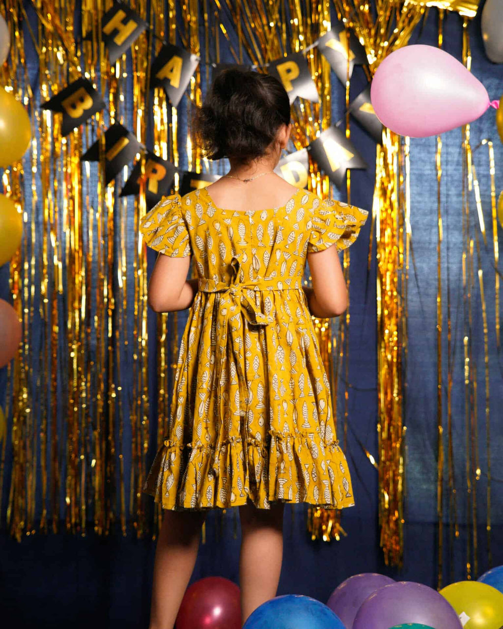 Yellow Fish Print Kids dress
