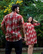 Red Kitty Puff Sleeves Shift Couple Set