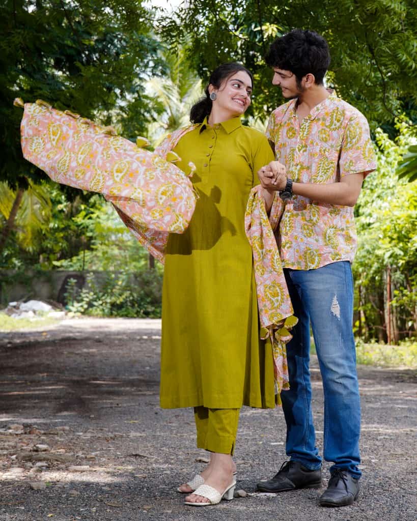 Lime Pearl Green Anarkali Family Set