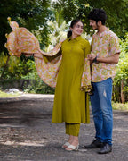 Lime Pearl Green Anarkali Couple Set